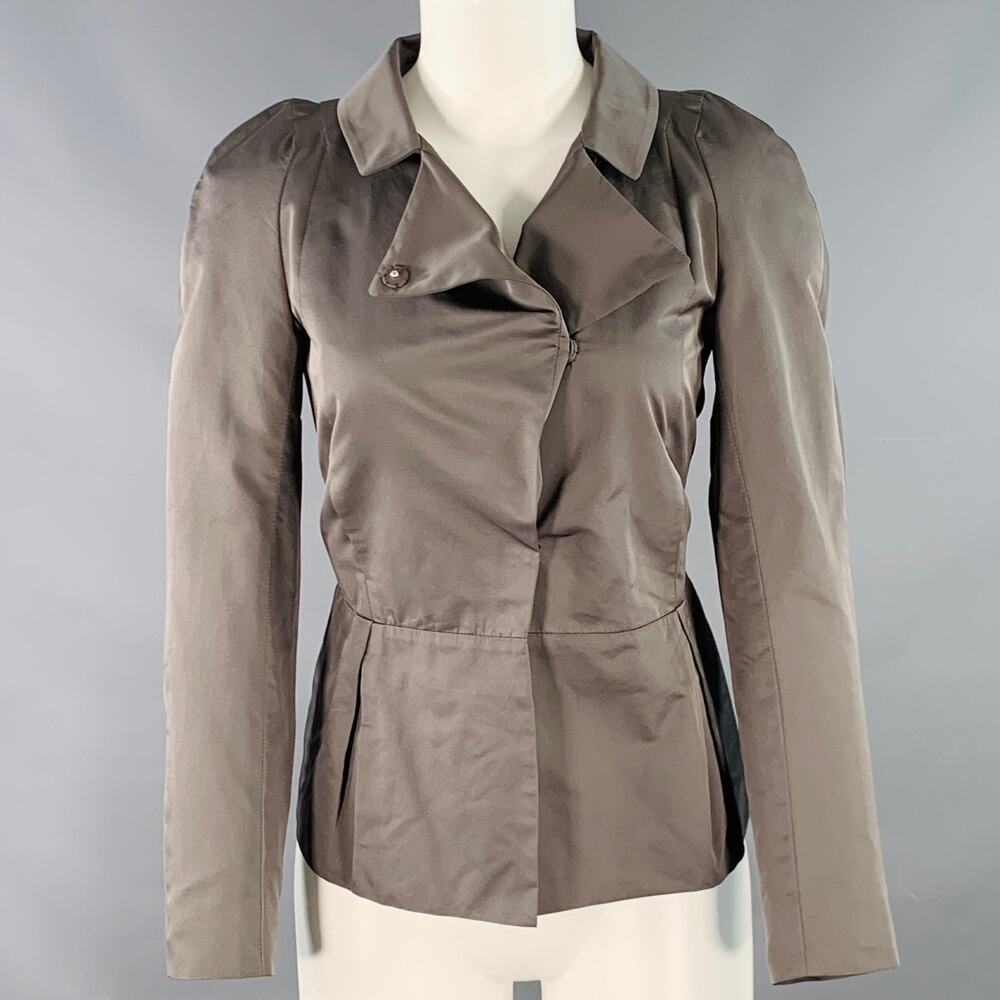 MARNI Size 2 Grey Polyester Techno Peplum Hidden Placket Jacket Blazer